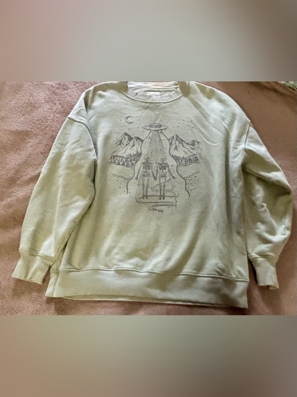American Eagle Outfitters Sage Green Alien Abduction Graphic Crewneck